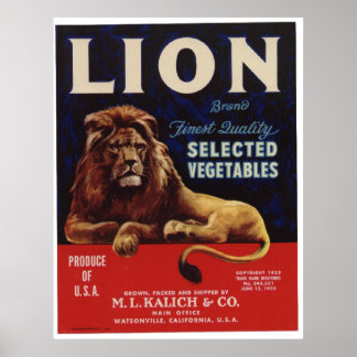 Vintage Old Lion Vegetables Crate Labels Poster