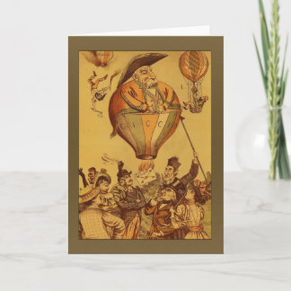 Vintage Old Man Hot Air Balloon Greetings Card