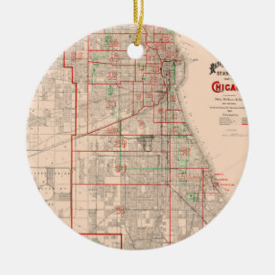 Vintage Old Map of Chicago - 1893 Ceramic Tree Decoration
