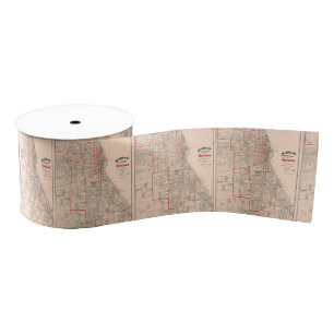 Vintage Old Map of Chicago - 1893 Grosgrain Ribbon