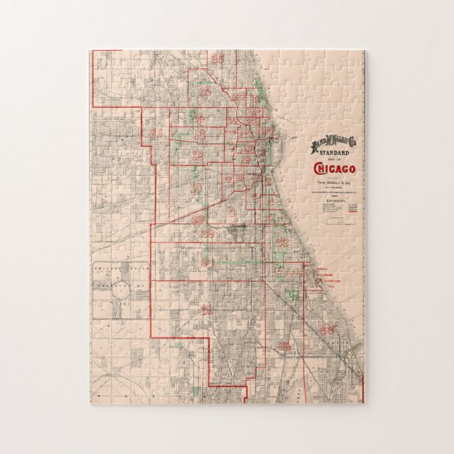 Vintage Old Map of Chicago - 1893 Jigsaw Puzzle (Vertical)