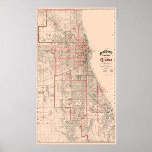 Vintage Old Map of Chicago - 1893 Poster