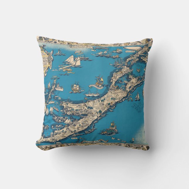 Vintage Old Map of the Bermuda Islands Cushion (Front)