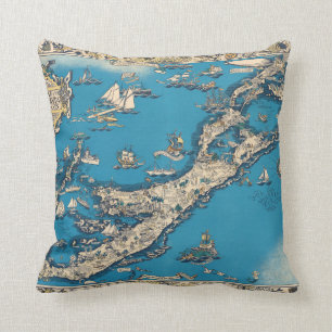 Vintage Old Map of the Bermuda Islands Cushion