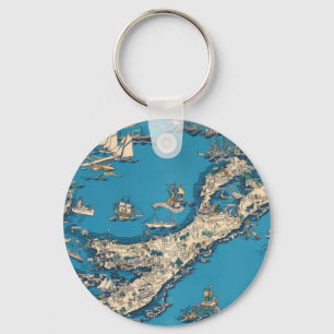 Vintage Old Map of the Bermuda Islands Key Ring
