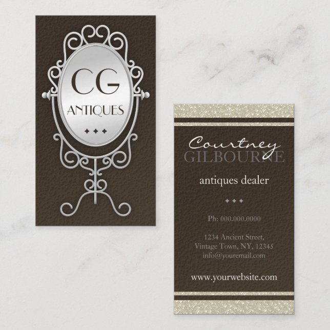 Vintage Old Mirror Antique Dealer Business Cards (Front/Back)