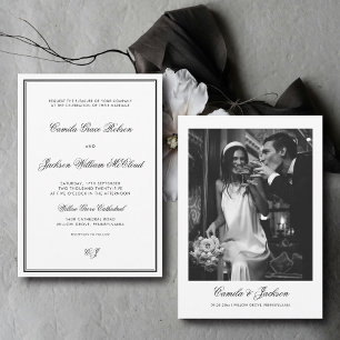 Vintage Old Money Black and White Wedding Invitation