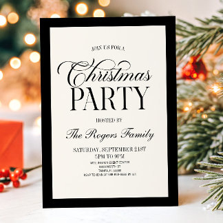 Vintage Old Money Black Beige Christmas Party Invitation
