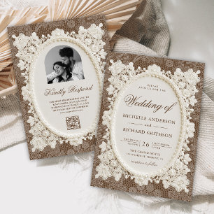 Vintage Old Money Brown Ivory Doily Lace Wedding Invitation