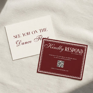 Vintage Old Money Burgundy QR Code Wedding RSVP Card