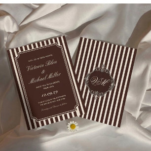 Vintage Old Money Dark Chocolate Brown Wedding Invitation