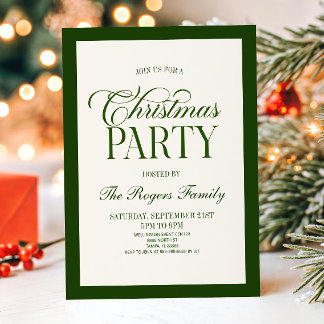 Vintage Old Money Green Beige Christmas Party Invitation