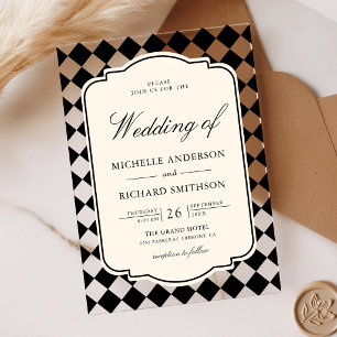 Vintage Old Money Ivory Black Chequered Wedding Acrylic Invitations