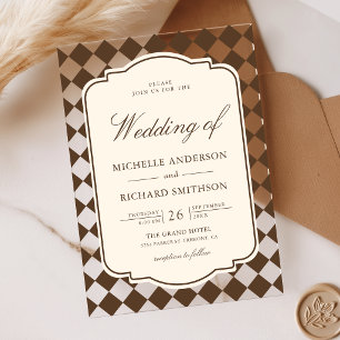 Vintage Old Money Ivory Brown Chequered Wedding Acrylic Invitations