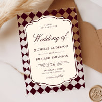 Vintage Old Money Ivory Burgundy Chequered Wedding