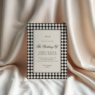 Vintage Old Money Preppy Checkered Photo Wedding Invitation