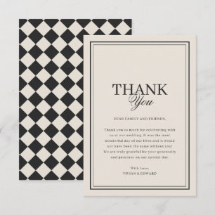 Vintage Old Money Preppy Checkered Retro Wedding Thank You Card