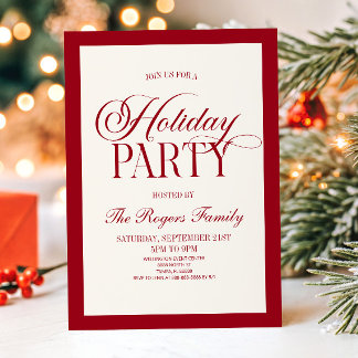 Vintage Old Money Red Beige Holiday Party Invitation