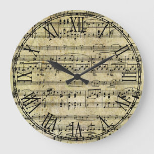 Vintage Old Music Notes Paper Texture Large Clock