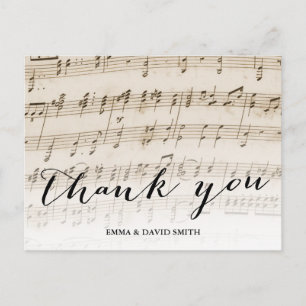 Vintage Old Music Sheet Wedding Thank You Postcard