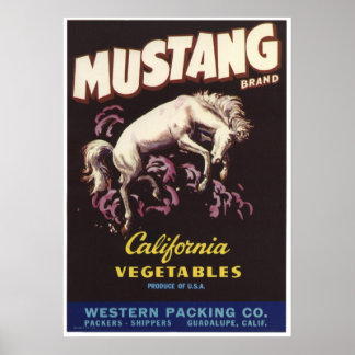 Vintage Old Mustang Vegetables Crate Labels Ad Poster