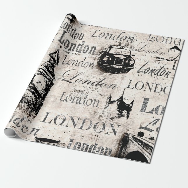 Vintage old newspaper paper London grunge collage  (Unrolled)