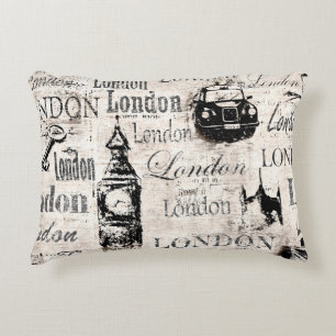 Vintage old newspaper paper London grunge collage Decorative Cushion
