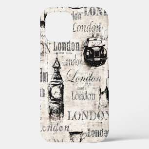 Vintage old newspaper paper London grunge collage iPhone 12 Case