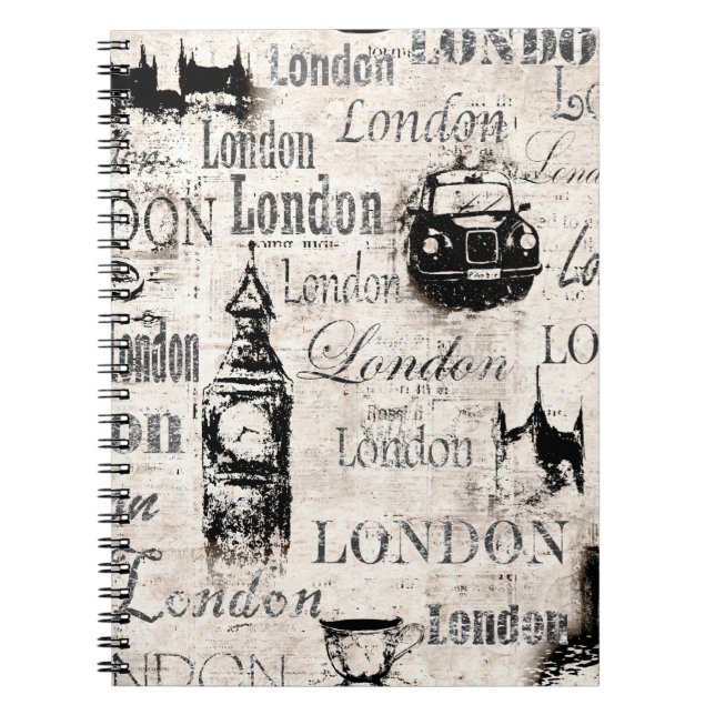 Vintage old newspaper paper London grunge collage  Notebook (Front)