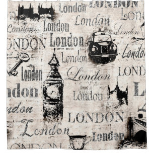 Vintage old newspaper paper London grunge collage Shower Curtain