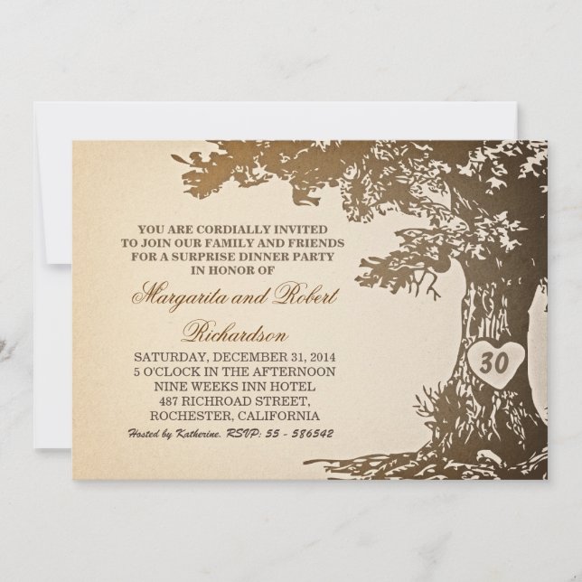vintage old oak tree anniversary invitations (Front)
