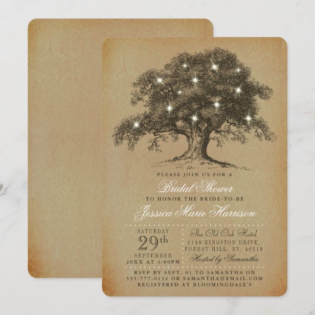 Vintage Old Oak Tree Bridal Shower Invitation (Front/Back)