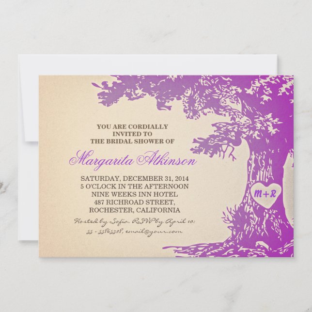 vintage old oak tree bridal shower invitations (Front)