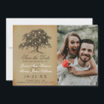 Vintage Old Oak Tree Photo Wedding Save The Date<br><div class="desc">These vintage old oak tree wedding save the date cards are perfect for any couple planning a romantic antique themed marriage. The design features a vintage old oak tree with glowing white lights and is finished with a vintage style background. Easily personalise this design by adding your own photo and...</div>
