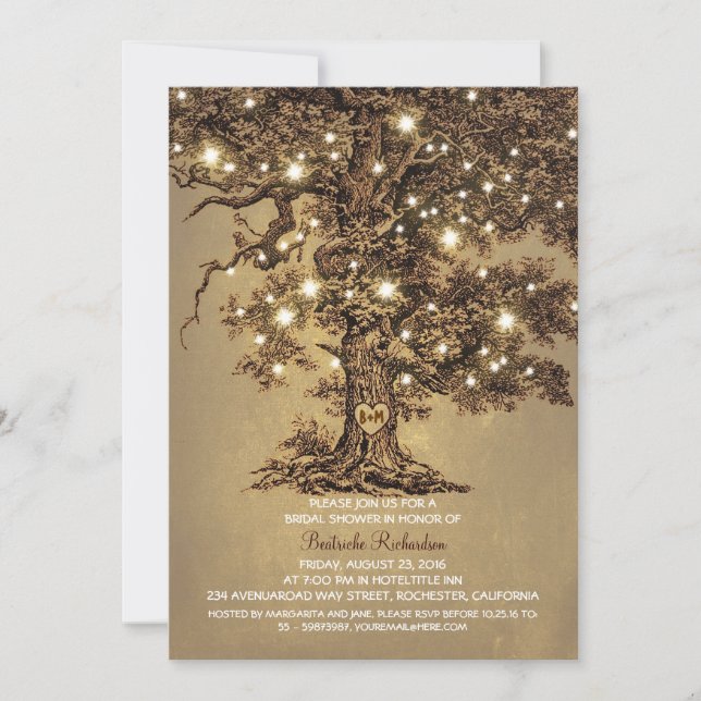 vintage old oak tree rustic bridal shower invitation (Front)