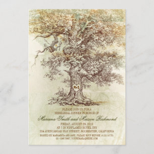 Vintage old oak tree rustic rehearsal dinner invitation