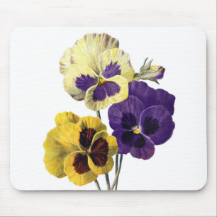 Vintage old painting purple yellow pansies flowers mouse mat