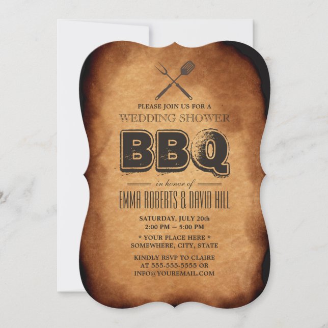 Vintage Old Paper Backyard BBQ Wedding Invitation (Front)
