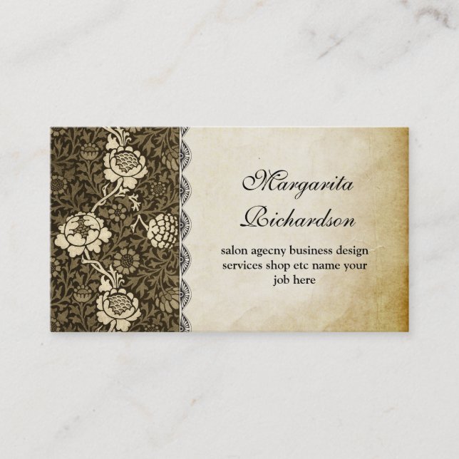 vintage old paper floral pattern business cards (Front)