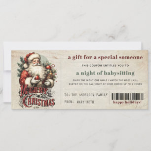 Vintage Old Paper Grunge Christmas Gift Coupon  Holiday Card