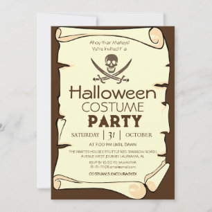 Vintage Old Paper Pirates Halloween Costume Party Invitation