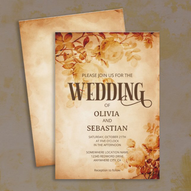 Vintage Old Parchment with Rose Wedding Invitation (Creator Uploaded)