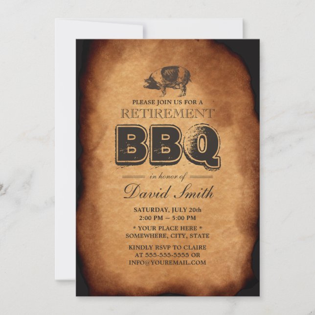 Vintage Old Pig Roast Retirement BBQ Party Invitation (Front)