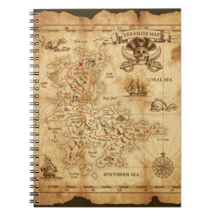 Vintage Old Pirate Treasure Map X Marks the Spot Notebook