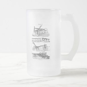 Vintage Old Ploughs Farm Equipment Agriculture Frosted Glass Beer Mug