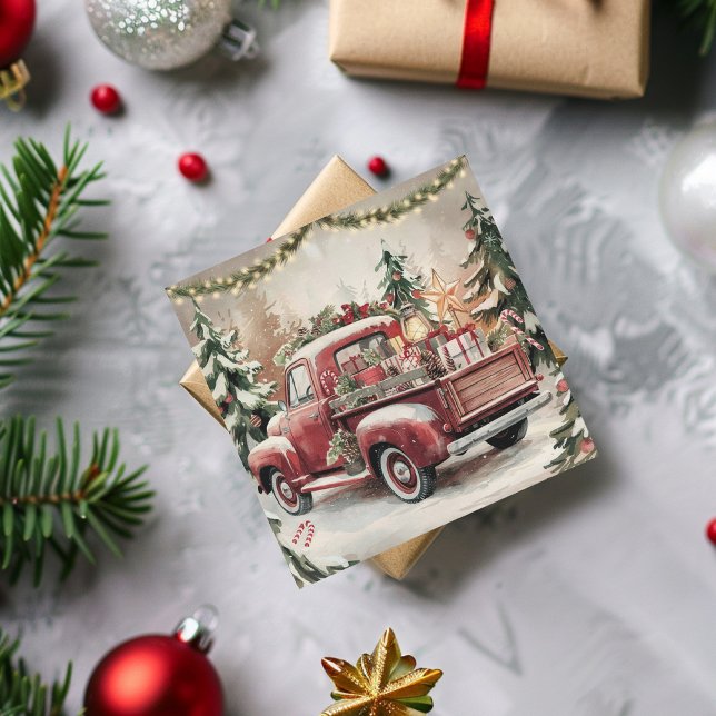 Vintage Old Red Christmas Truck Holiday Card (Vintage Old Red Christmas Truck Holiday Card)