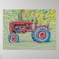 Vintage Old Red Rustic Farm Tractor