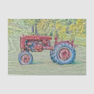 Vintage Old Red Rustic Farm Tractor Tissue Paper