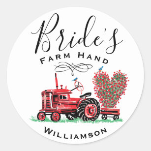 Vintage Old Red Tractor Heart Bride Farm Hand Classic Round Sticker