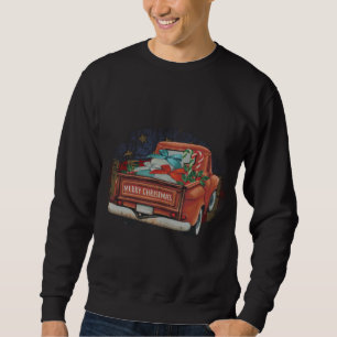 Vintage Old Red Truck Flag Merry Christmas - Patri Sweatshirt